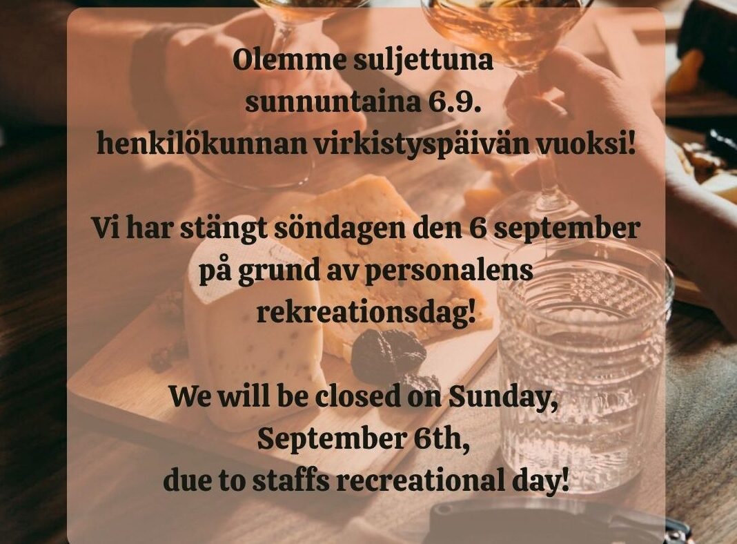 Restaurant closed on September 6th